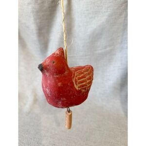 Red Terracotta Cardinal Peace Wind Chime Outdoor Porch Decor Bird Lover